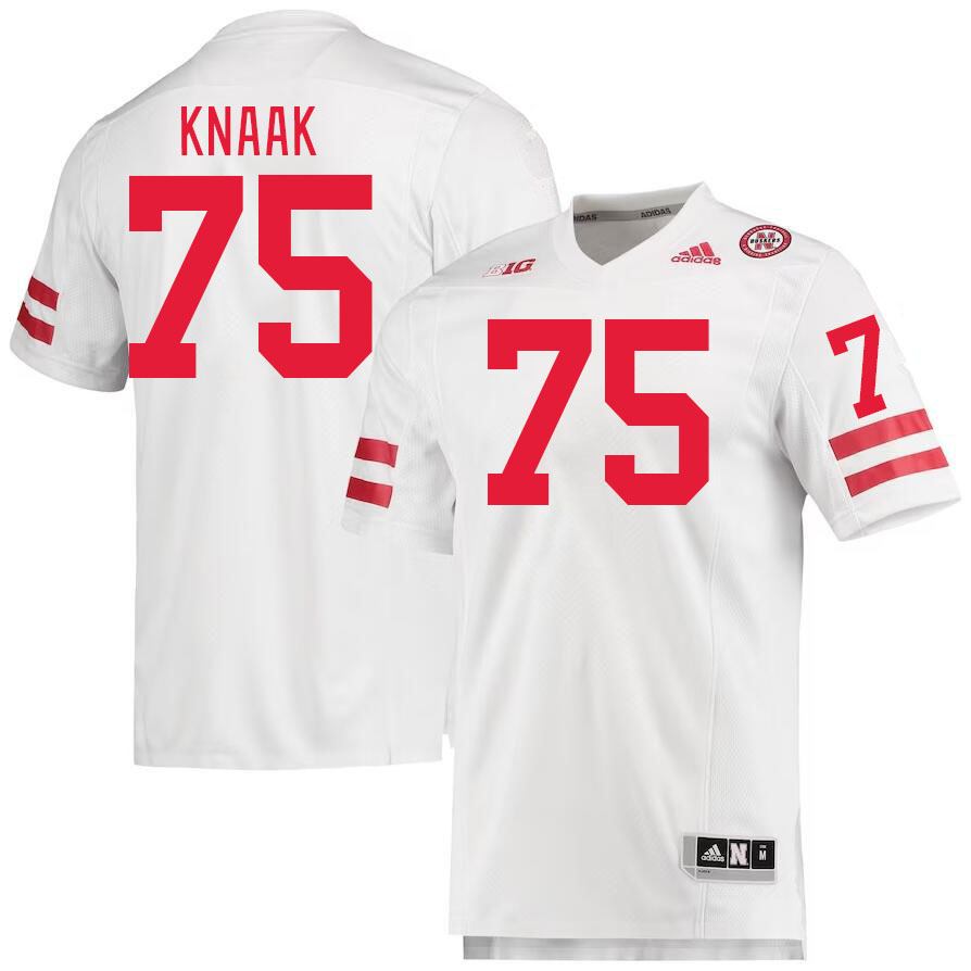 Men #75 Tyler Knaak Nebraska Cornhuskers College Football Jerseys Stitched Sale-White - Click Image to Close